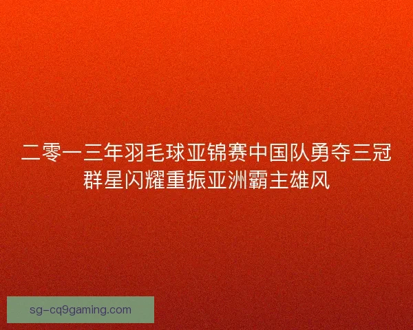 二零一三年羽毛球亚锦赛中国队勇夺三冠群星闪耀重振亚洲霸主雄风